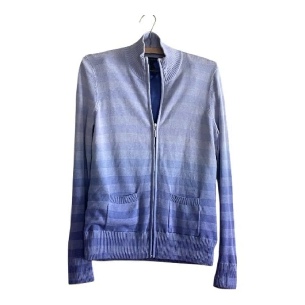 Women's Ombre Zip-Up Cardigan Sweater in Light Blue Size Small